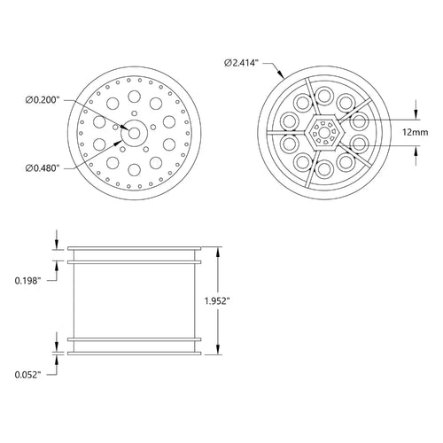 ServoCity 3605シリーズ ブラックリボルバリム (12mm 六角ドライブ、直径 56mm) - 2個パック