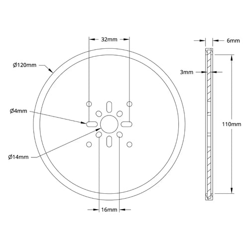 ServoCity 3607シリーズ ディスクホイール (ボア 14mm、直径 120mm、黒) - 2個パック