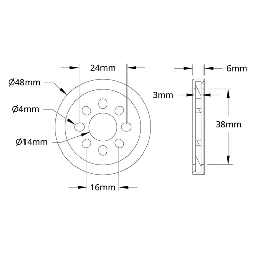 ServoCity 3607シリーズ ディスクホイール (内径 14mm 外径 48mm 黒) - 2個