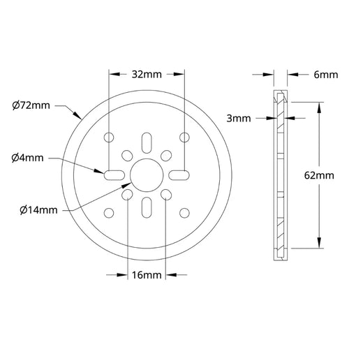 ServoCity 3607シリーズ ディスクホイール (内径 14mm、直径 72mm、黒) - 2個パック