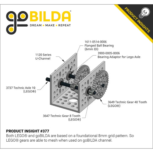 ServoCity 3900 シリーズ ベアリング アダプター (LEGO アクスル用) (外径 6mm、長さ 5mm) - 12 個パック