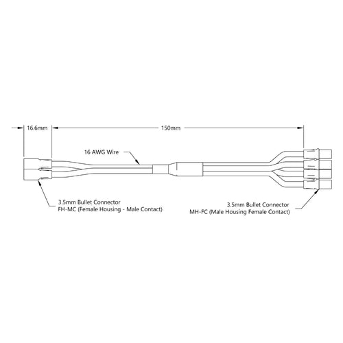 ServoCity 3.5mmバレットプラグYハーネス (シングルFH-MC - デュアルMH-FC / 長さ150mm)