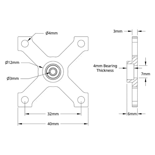 ServoCity 3mm ボア フェイススルーホール ピローブロック (内径 3mm、取り付けパターン 32mm x 32mm)