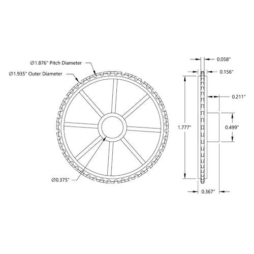 ServoCity プレスフィットスプロケット (歯数 48、ピッチ 3.117mm、内径 9.525mm)