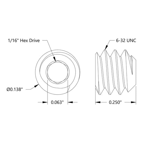 ServoCity 6-32 ステンレス鋼製 六角穴付き止めネジ (長さ 6.35mm) - 6個パック