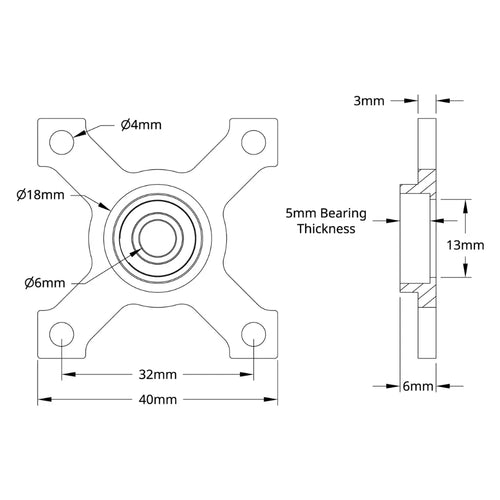 ServoCity フェイススルーホール ピローブロック (内径 6mm、取り付けパターン 32mm x 32mm)