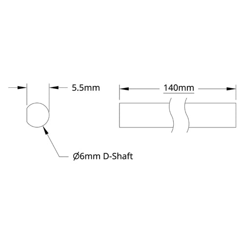 ServoCity 6mm D形シャフト (ステンレス鋼製 長さ140mm)