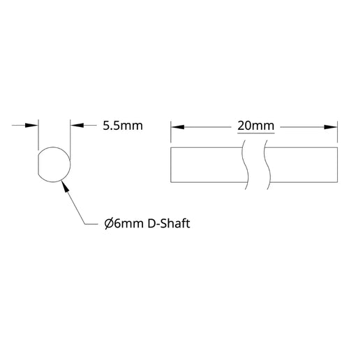 ServoCity 6mm Dシャフト (ステンレススチール製、長さ20mm)