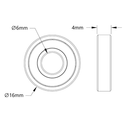 ServoCity 6mm ID フランジなしボールベアリング (外径 16mm、厚さ 4mm) - 2 個パック