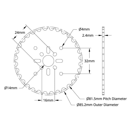 ServoCity 8mm ピッチ アセタール ハブマウント スプロケット (14mm ボア、32 歯)