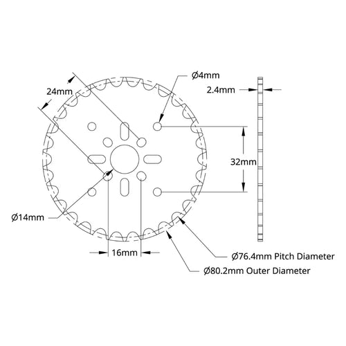 ServoCity 8mm ピッチ アセタール ハブマウント スプロケット (14mm ボア、30 歯)