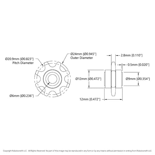 ServoCity スリップフィット式 アイドラスプロケット (ピッチ 8mm、内径 6mm、歯数 8) - 2個パック
