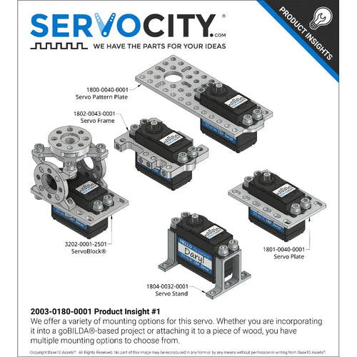 ServoCity Daryl (ナイロン ギア、180° 回転、0.15 秒/60°、53 オンスインチ)