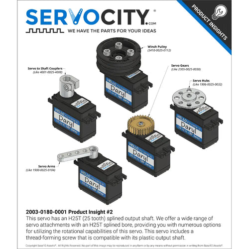 ServoCity Daryl (ナイロン ギア、180° 回転、0.15 秒/60°、53 オンスインチ)