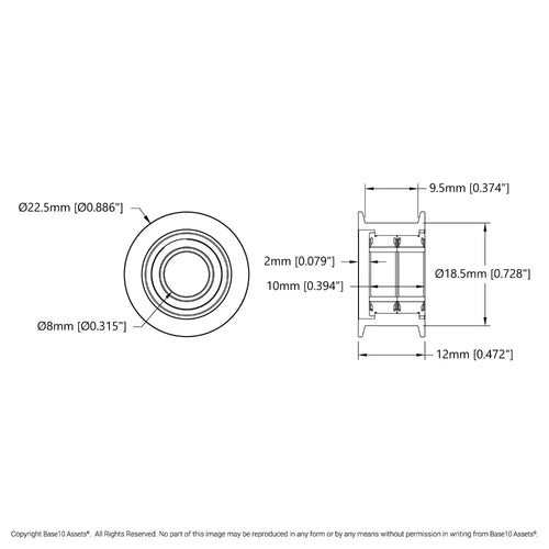 ServoCity デュアルベアリング タイミングベルト アイドラー プーリー (内径 8mm、直径 18.5mm、内幅 9.5mm)