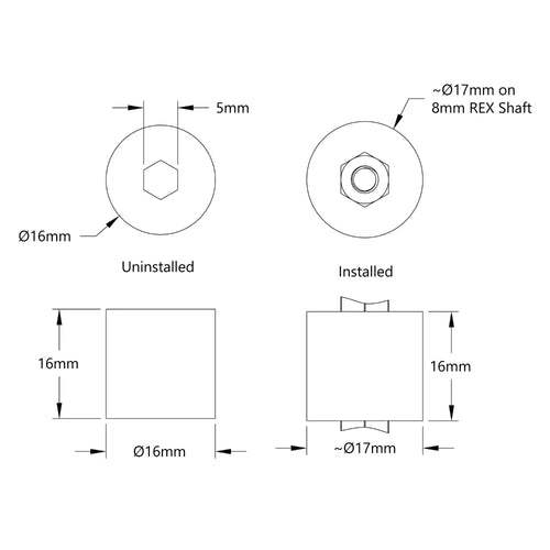 ServoCity インテークローラーホイール (8mm REX、直径 16mm、幅 16mm、デュロメーター 30A) - 8 個パック