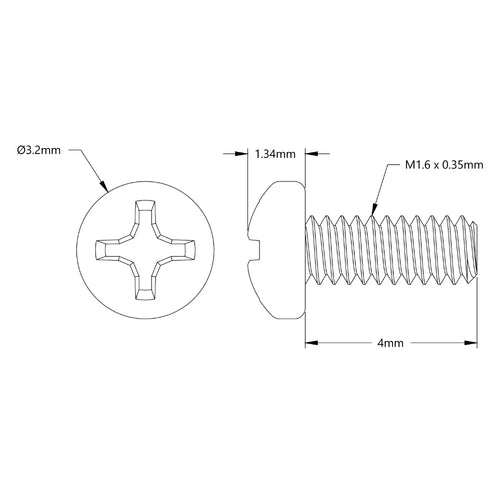 ServoCity M1.6 x 0.35mm ステンレス鋼製なべ頭ネジ (長さ 4mm) - 6個パック