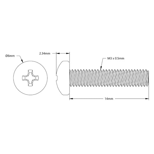 ServoCity M3 x 0.5mm 亜鉛メッキ なべ頭ネジ (長さ 14mm) - 6 個パック