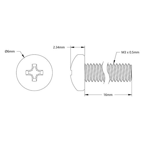 ServoCity M3 x 0.5mm 亜鉛メッキ なべ頭ネジ (長さ 16mm) - 6 個パック