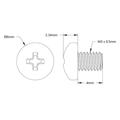 ServoCity M3 x 0.5mm 亜鉛メッキ なべ頭ネジ (長さ 4mm) - 6 個パック