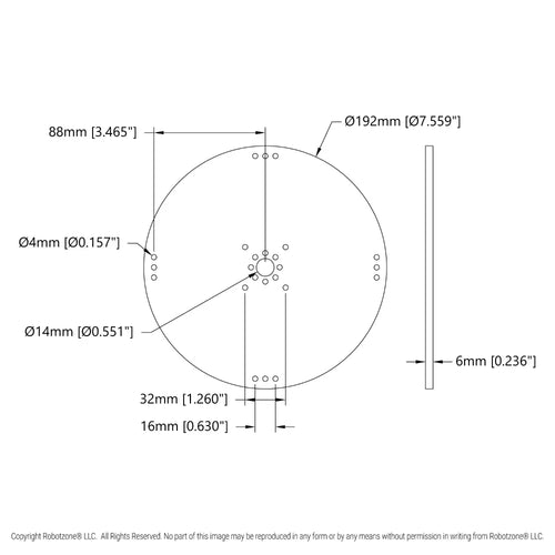 ServoCity プラスチック ハブマウント ディスク (14mm ボア、192mm 直径)