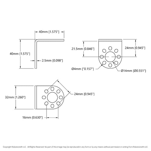 ServoCity ラウンドエンド スチール Lブラケット - 2個