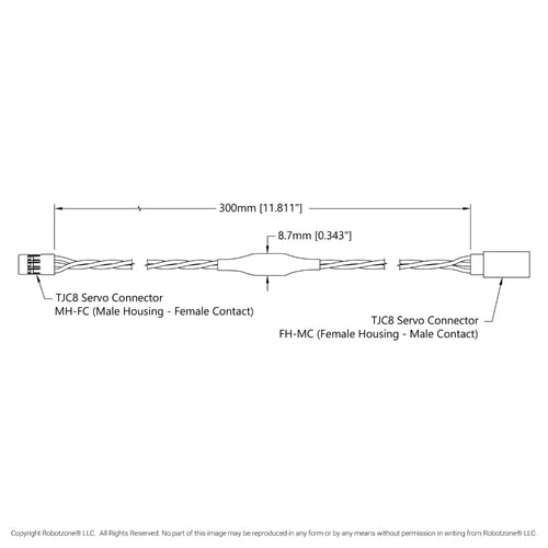 ServoCity 信号増幅サーボ延長 (3 ポジション TJC8、MH-FC から FH-MC、長さ 300 mm)