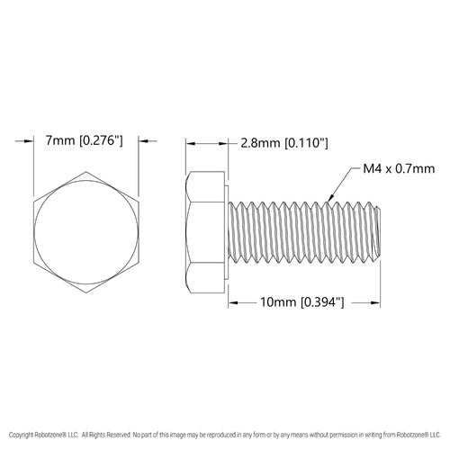 ServoCity 亜鉛メッキ鋼製六角ネジ (M4 x 0.7mm 長さ10mm) - 25個