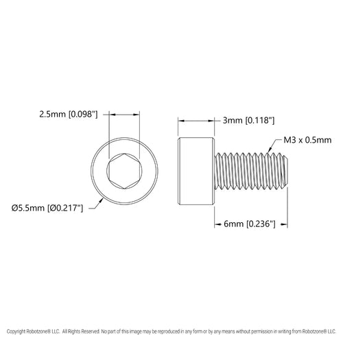 ServoCity 亜鉛メッキ鋼製ソケットヘッドネジ (M3 x 0.5mm、長さ 6mm) - 6 個パック