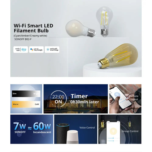 SONOFF B02-F スマート Wi-Fi LEDフィラメント電球 (B02-F-A19)
