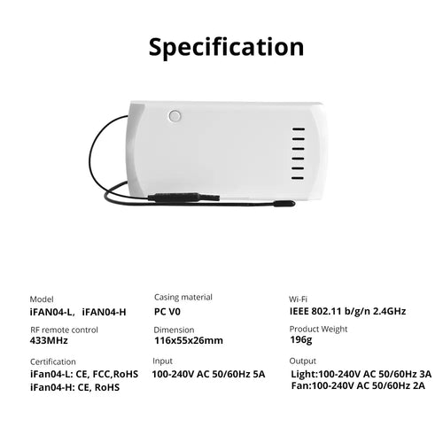 SONOFF iFan04：Wi-Fi シーリングファンおよび照明コントローラ (iFan04-H)