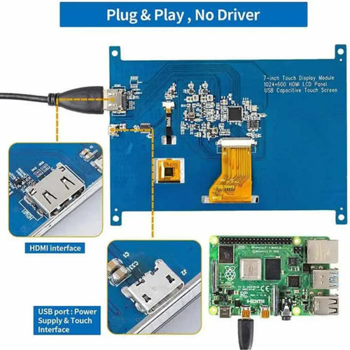 Sunfounder Raspberry Pi用 7Inch 1024 x 600 HDMI IPS LCD 静電容量性タッチスクリーン