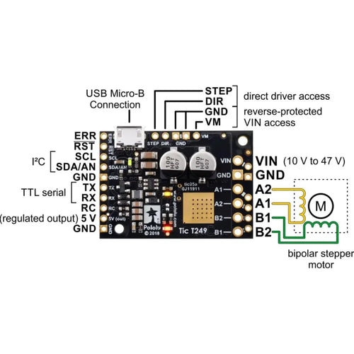 Tic T249 USBマルチインターフェースステッピングモーターコントローラー（はんだ付け）