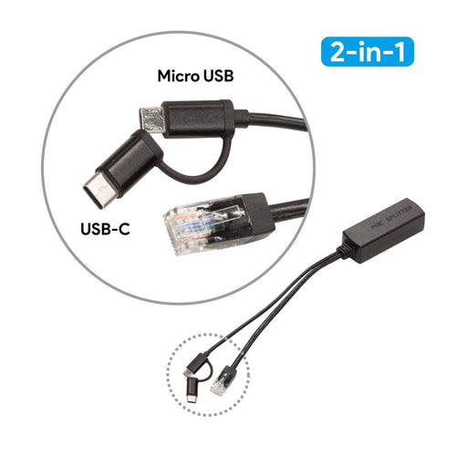 Uctronics Gigabit PoEスプリッタ 5V 3A、2-in-1 PoE～USB C/Micro USB (RPi 3/4用)