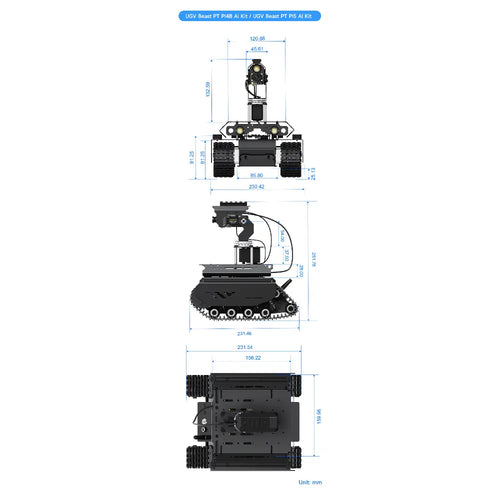 UGV Beast オフロードトラック AI ロボット (オープンソース、デュアルコントローラ、オールメタル ボディ、コンピュータビジョン、Raspberry Pi 4B / Raspberry Pi 5用)