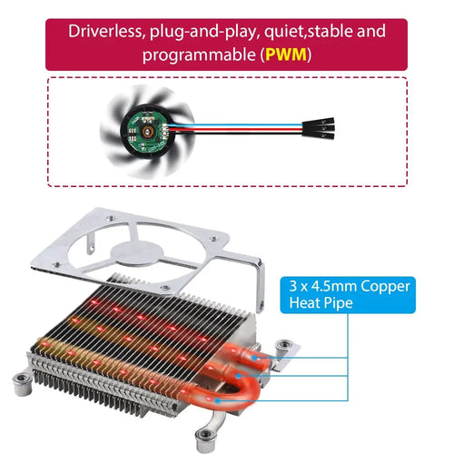 52Pi 超薄型 Ice Tower冷却ファン (Raspberry Pi 4 Model B CPUファン用)