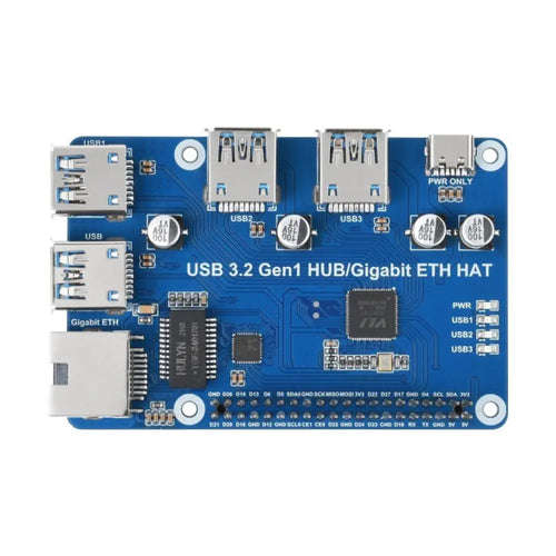 USB 3.2 Gen1/Gigabit Raspberry Pi用イーサネットハブ HAT（3 x USB、1 x ETH）