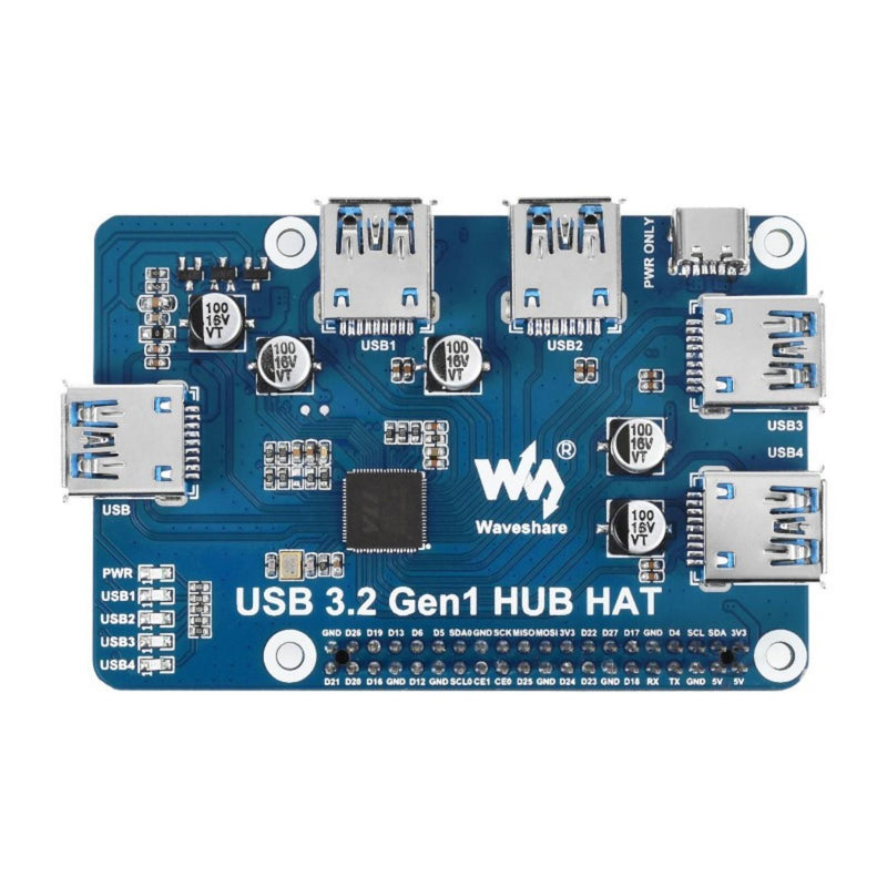 Waveshare Raspberry Pi用 4 x USB 3.2 Gen1ポート搭載 USB 3.2 Gen1 HUB HAT