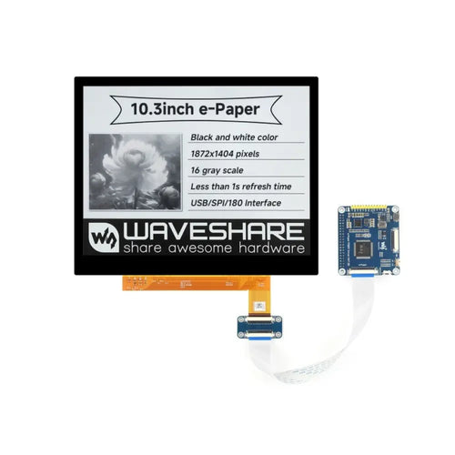 Waveshare 10.3 インチ E ペーパー E インク ディスプレイ (G)、1872×1404 ピクセル、黒/白、2-16 グレースケール