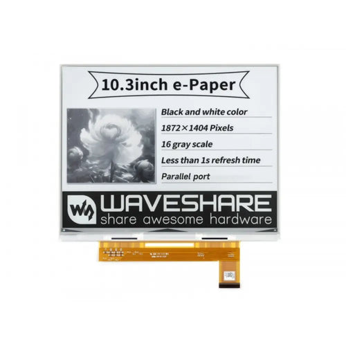 Waveshare 10.3 インチ E ペーパー E インク Raw ディスプレイ、1872×1404、黒/白、16 グレースケール、パラレル ポート、PCB なし