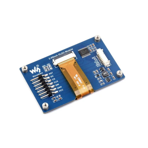 Waveshare 2.42 インチ OLED ディスプレイ モジュール、128×64 解像度、SPI / I2C 通信 (黄色)