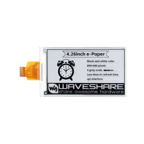 Waveshare 4.26 インチ E ペーパー RAW ディスプレイ、800x480、ブラック/ホワイト、SPI 通信