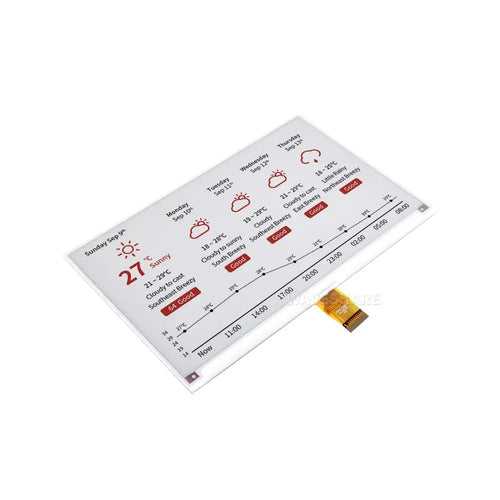 Waveshare 7.5 インチ E ペーパー (B) E インク Raw ディスプレイ、800×480、赤/黒/白、SPI、PCB なし