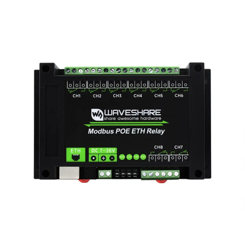 Waveshare 8 チャネル イーサネット リレー モジュール、Modbus RTU/Modbus TCP プロトコル、PoE ポート通信