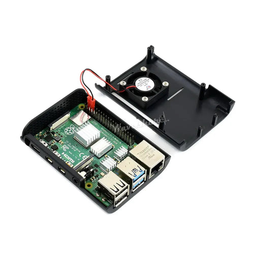 Waveshare Raspberry Pi 4用 ブラック ABSケース 冷却ファン付き