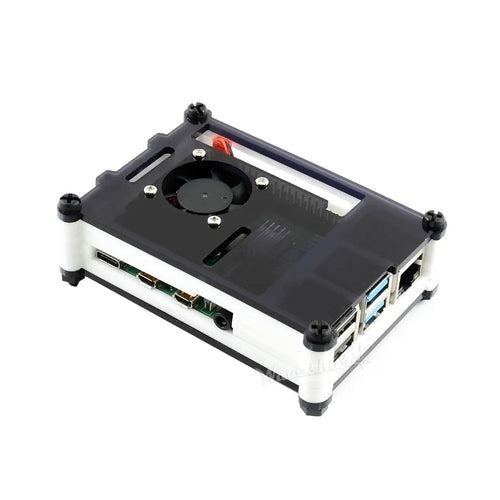 Waveshare ブラック/ホワイト アクリルケース Raspberry Pi 4 用 冷却ファン付き