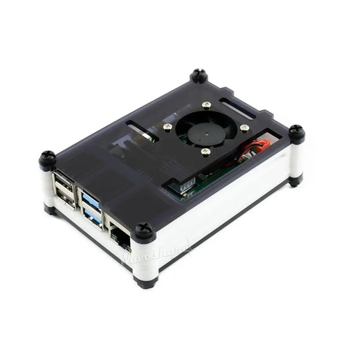 Waveshare ブラック/ホワイト アクリルケース Raspberry Pi 4 用 冷却ファン付き