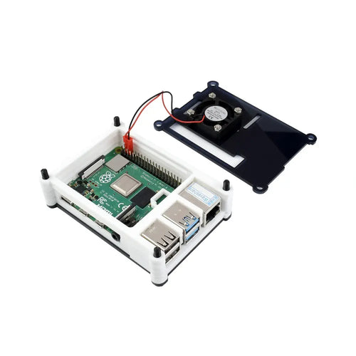 Waveshare ブラック/ホワイト アクリルケース Raspberry Pi 4 用 冷却ファン付き