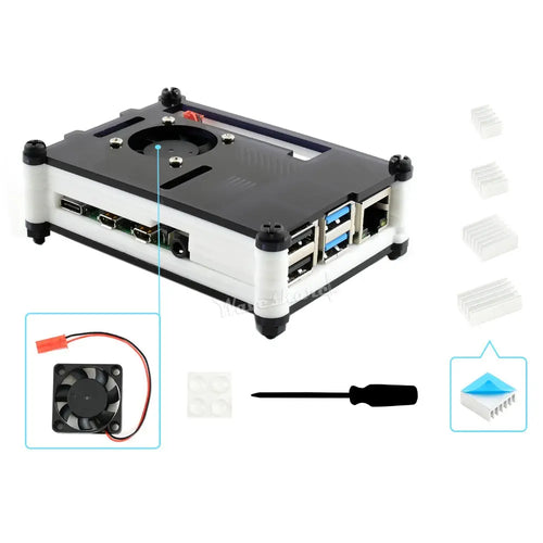 Waveshare ブラック/ホワイト アクリルケース Raspberry Pi 4 用 冷却ファン付き