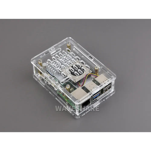 Waveshare Raspberry Pi 5用透明アクリルケース、公式アクティブクーラーの取り付けをサポート